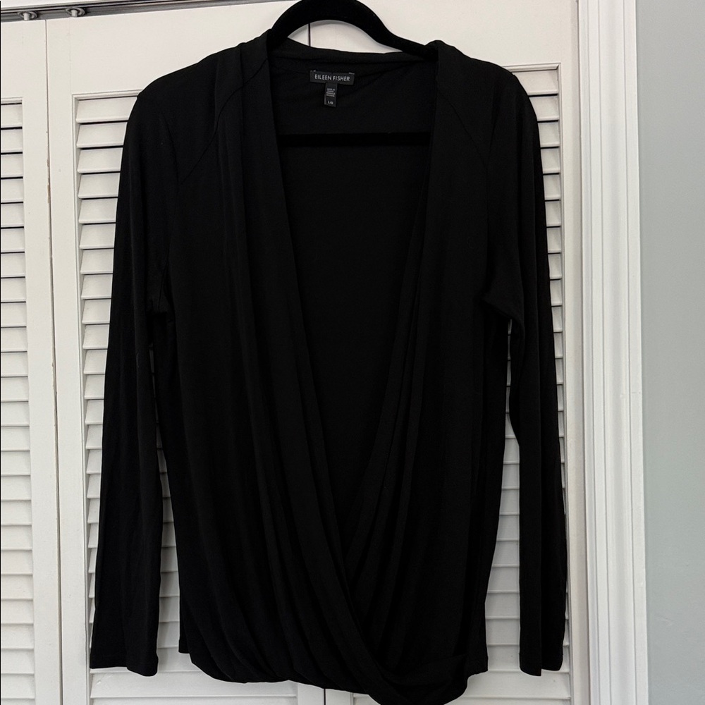 Eileen Fisher Black Drape Front Blouse